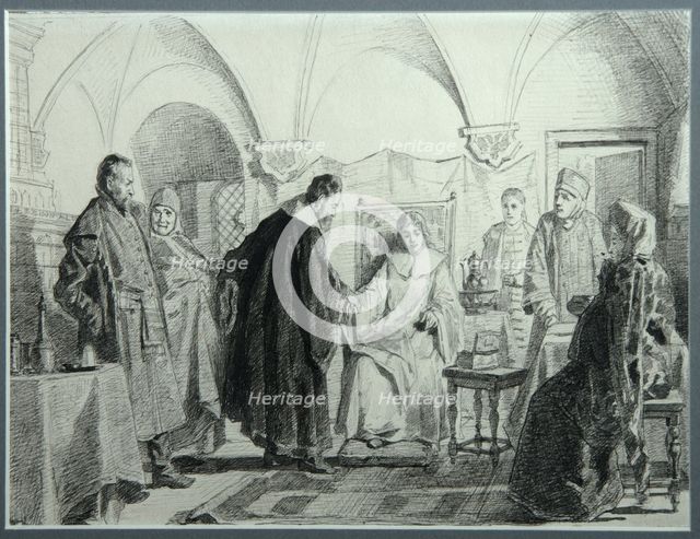 Maria Ivanovna Khlopova, the Bride of the Tsar Michail Fyodorovich, 1884. Artist: Nevrev, Nikolai Vasilyevich (1830-1904)