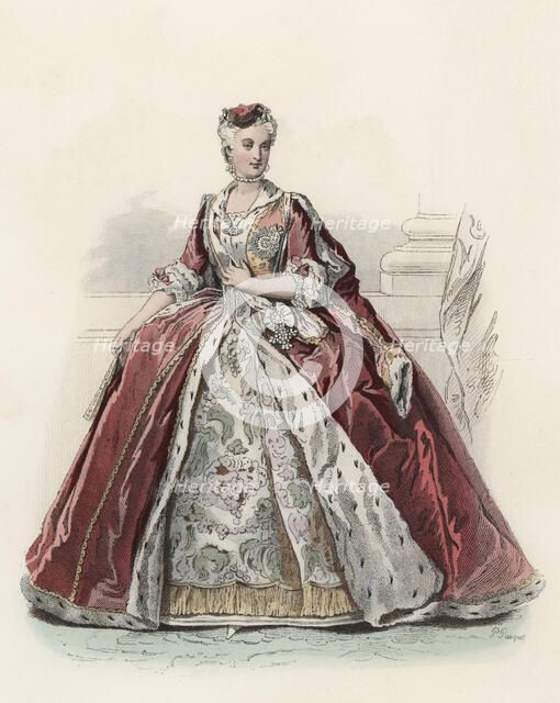 María José, Queen of Poland, in the 18th century, color engraving 1870.