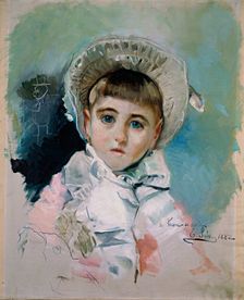 María Picón y Pardiñas, wearing a white bonnet, 1882. Creator: Emilio Sala