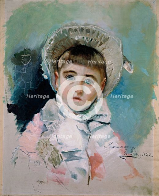María Picón y Pardiñas, wearing a white bonnet, 1882. Creator: Emilio Sala.