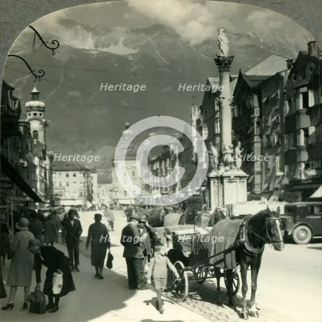 'Maria-Theresien Strasse and Pillar of St. Anne, Insbruck, Austria', c1930s. Creator: Unknown.