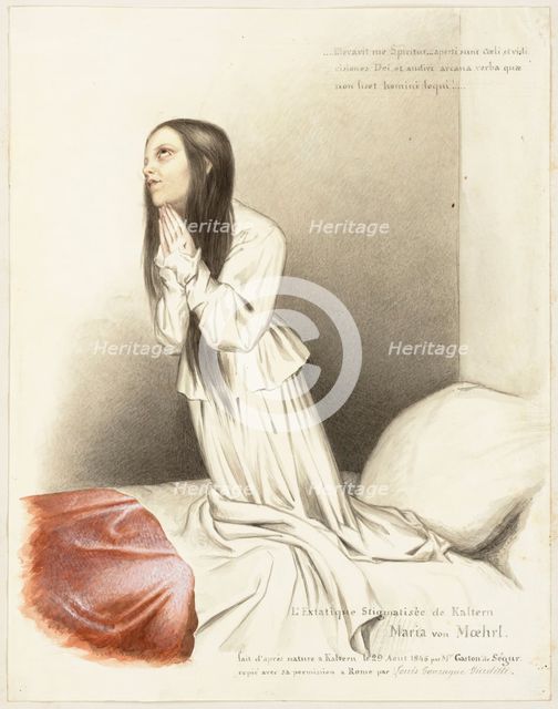 Maria von Moehrl, a girl with stigmata on her hands, 1840s. Creator: Louis Gaston Adrien de Segur.