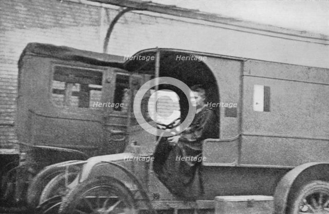 Marie Curie, Polish-born French physicist, driving a car converted into a radiological unit, 1914. Artist: Unknown