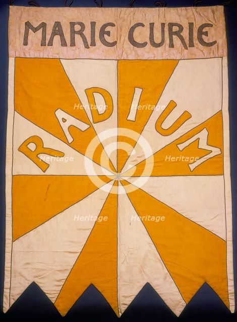 'Marie Curie, Radium', banner, 1908. Creator: Mary Lowndes.