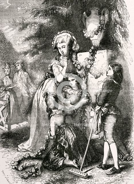 Marie Antoinette and her children at Trianon, 1868.  Creator: Tony Johannot.