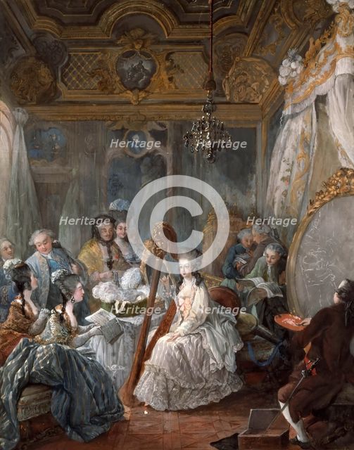 Marie Antoinette playing the harp. Artist: Gautier Dagoty, Jean-Baptiste André (1740-1786)