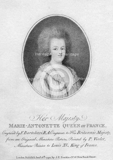 Marie Antoinette, Queen Consort of Louis XVI of France, 1790.Artist: Francesco Bartolozzi