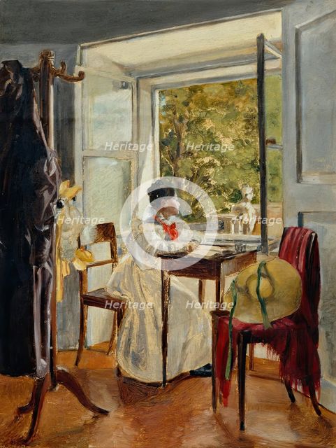Marie Krafft at the desk, 1830. Creator: Johann Peter Krafft.