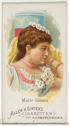 Marie Jansen, from World's Beauties, Series 1 (N26) for Allen & Ginter Cigarettes, 1888., 1888. Creator: Allen & Ginter