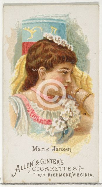 Marie Jansen, from World's Beauties, Series 1 (N26) for Allen & Ginter Cigarettes, 1888., 1888. Creator: Allen & Ginter.