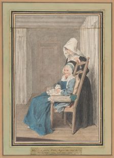Marie Louise Petit at the Age of 105, with Her Young Nurse, 1765. Creator: Louis de Carmontelle