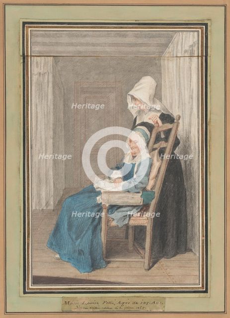 Marie Louise Petit at the Age of 105, with Her Young Nurse, 1765. Creator: Louis de Carmontelle.