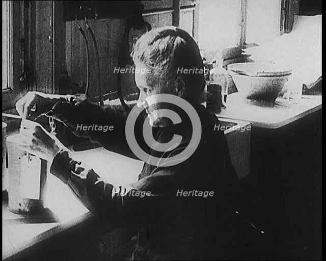 Marie Sklodowska Curie, the Famous Physicist and Chemist, in Her Laboratory, 1920. Creator: British Pathe Ltd.