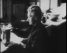 Marie Sklodowska Curie, the Famous Physicist and Chemist, in Her Laboratory, 1920. Creator: British Pathe Ltd