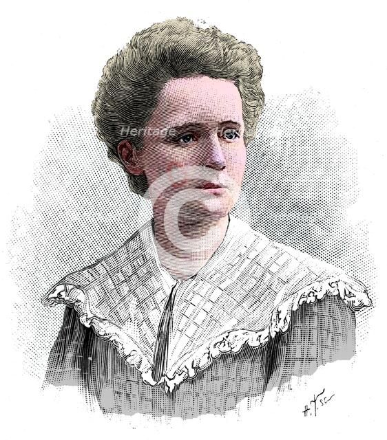 Marie Sklodowska Curie, Polish-born French physicist, 1904.   Artist: Anon.