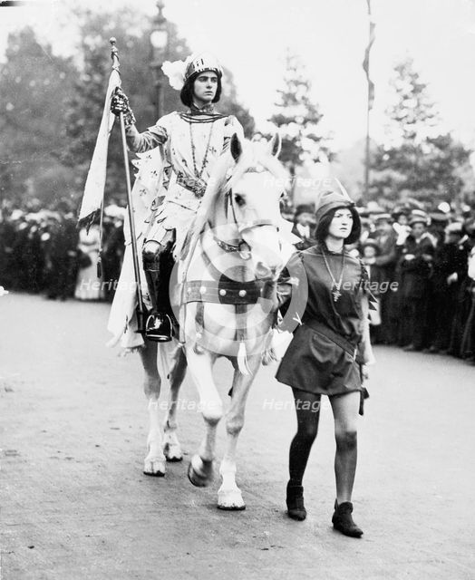 Marjorie Annan Bryce dressed as Joan of Arc at the Women's Coronation Procession, London, 1911. Creator: Unknown.