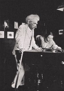Mark Twain, American author, playing pool, c1900s(?). Creator: Unknown