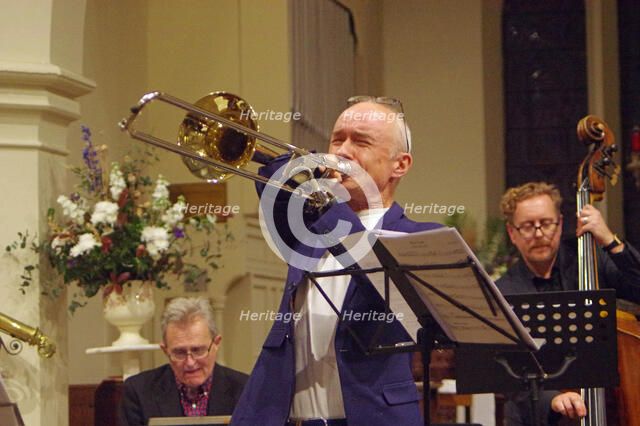 Mark Bassey, Josephine Davies Mark Bassey Sextet, St Andrews Church, Hove, East Sussex, 14 Oct 2022. Creator: Brian O'Connor.