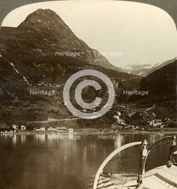 'Marok and the giant heights behind it, S.S.E. from Geirangerfjord, Norway', c1905. Creator: Unknown.