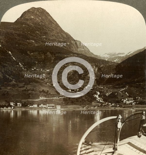 'Marok and the giant heights behind it, S.S.E. from Geirangerfjord, Norway', c1905. Creator: Unknown.