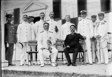 Marshal-Admiral the Marquis Togo Heihachiro with US naval officers in Washington, D.C., 1911. Creator: Harris & Ewing