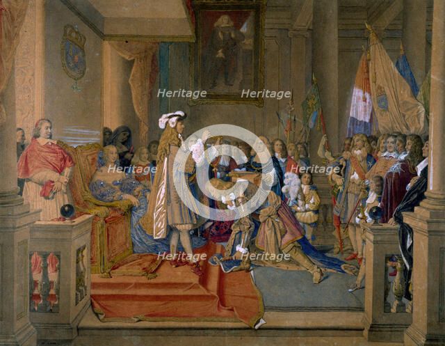 Marshal Berwick receiving from King Philip V of Spain the Order of the Golden Fleece, 1864. Creator: Ingres, Jean Auguste Dominique (1780-1867).