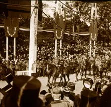 Marshal Ferdinand Foch and General Joseph Joffre during victory parade, Paris, France, 1918