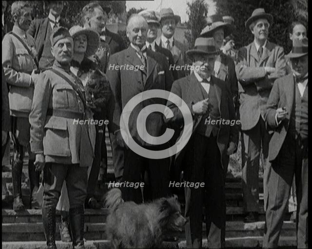 Marshal Ferdinand Foch, French Member of the Chamber of Deputies Aristide Briand, and..., 1920. Creator: British Pathe Ltd.