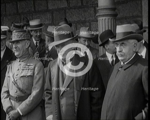 Marshal Ferdinand Foch, French Member of the Chamber of Deputies Aristide Briand, and..., 1920. Creator: British Pathe Ltd.