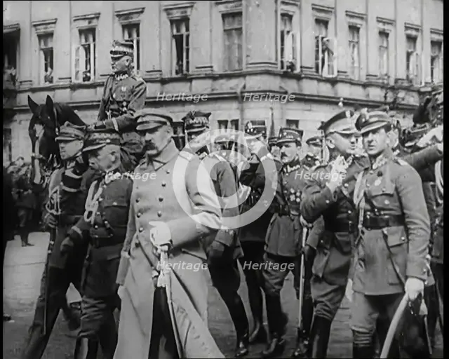 Marshall Jozef Pilsudski Reviewing Troops in Poland, 1926. Creator: British Pathe Ltd.