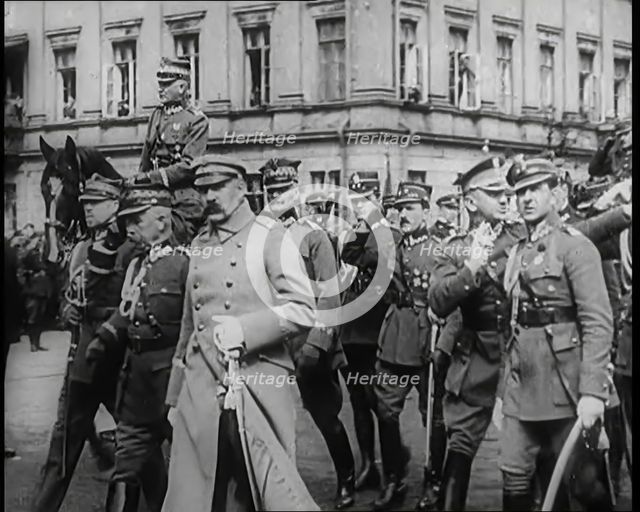 Marshall Jozef Pilsudski Reviewing Troops in Poland, 1926. Creator: British Pathe Ltd.