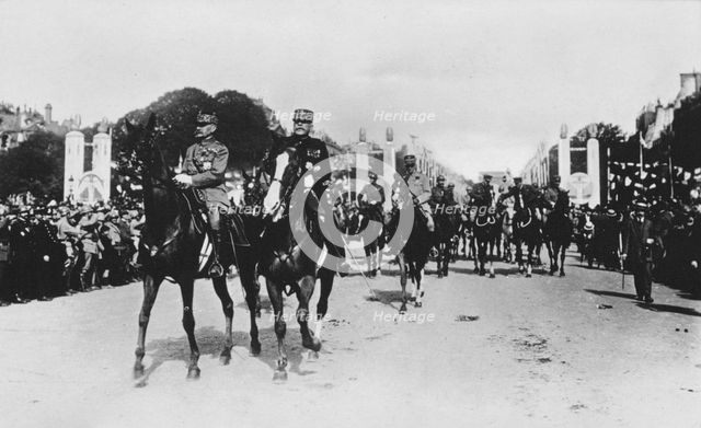 Marshals Foch and Joffre during the grand victory parade, Paris, France, 14 July 1919. Artist: Unknown