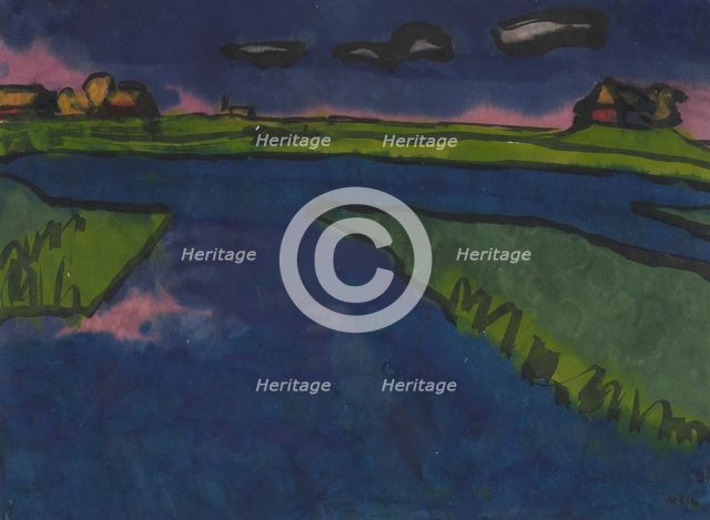 Marshland (flooded meadows, farmhouses), c1920. Creator: Emil Nolde.