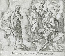 Marsyas Playing the Pipes Before Apollo, published 1606. Creators: Antonio Tempesta, Wilhelm Janson