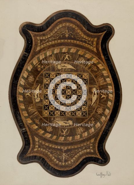 Marquetry Table: Showing Inlay Top, 1937. Creator: Geoffrey Holt.