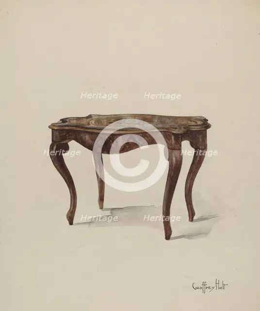 Marquetry Table, Showing Style, c. 1937. Creator: Geoffrey Holt.
