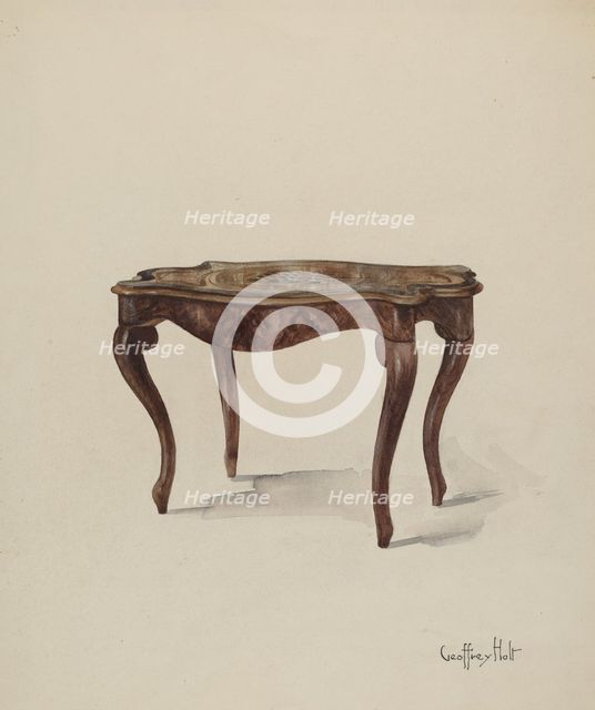Marquetry Table, Showing Style, c. 1937. Creator: Geoffrey Holt.