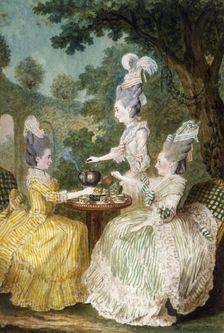 Marquise de Montesson, Marquise du Crest and Comtesse de Damas drinking Tea in Garden, 1773