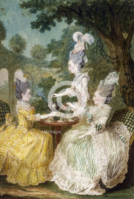 Marquise de Montesson, Marquise du Crest and Comtesse de Damas drinking Tea in Garden, 1773.