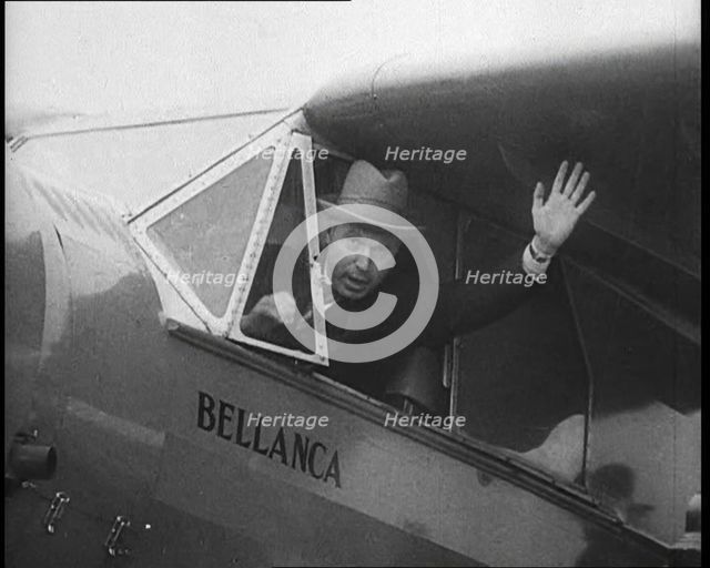 Marquis de Pinedo Sitting in His Plane 'Bellanca' , 1933. Creator: British Pathe Ltd.