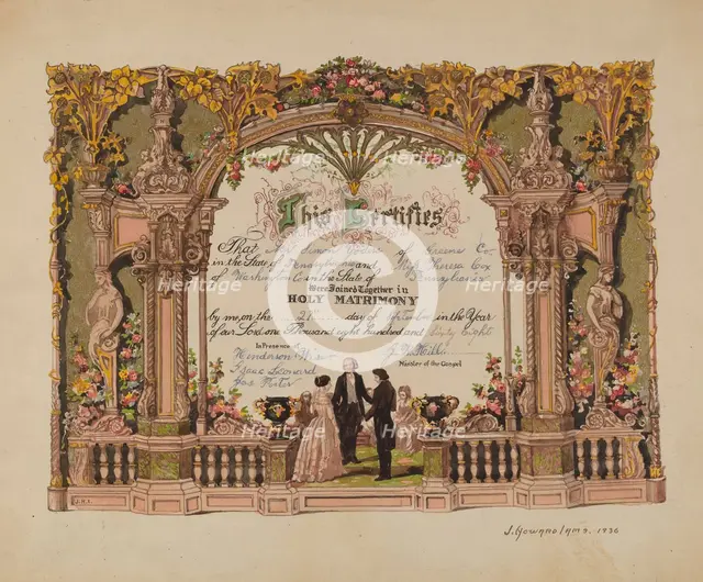 Marriage Certificate, 1936. Creator: J. Howard Iams.