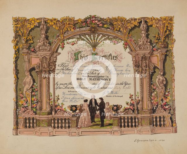 Marriage Certificate, 1936. Creator: J. Howard Iams.