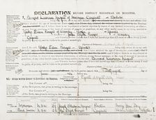 Marriage Certificate of Bernard Laurence Barney Nugent and Gladys Eileen Purnell, 5 July 1924. Creator: Murphy