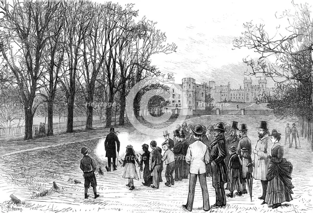 Marriage Festivities for the Duke of Edinburgh: firing a salute in the Long Walk, Windsor Park, 1874 Creator: Unknown.