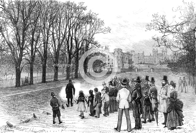 Marriage Festivities for the Duke of Edinburgh: firing a salute in the Long Walk, Windsor Park, 1874 Creator: Unknown.