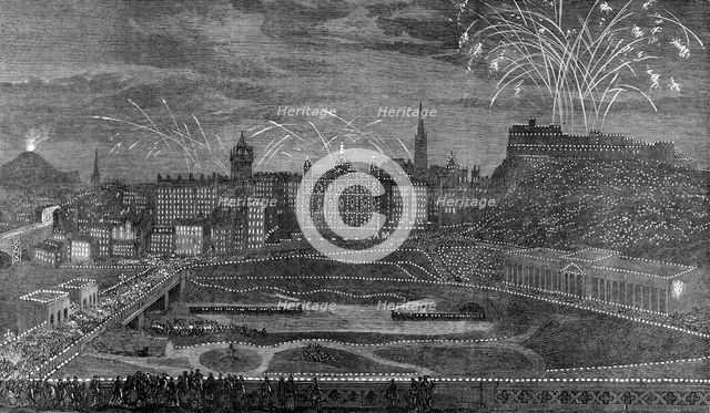 Marriage Festivities for the Duke of Edinburgh: illumination of the Old Town, Edinburgh, 1874. Creator: Unknown.