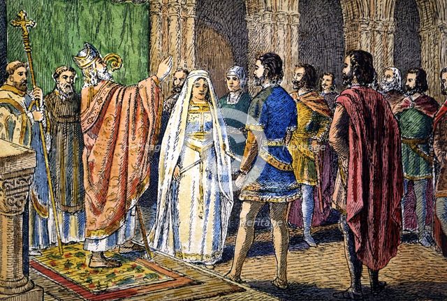Marriage of Dona Sancha of Navarre and the Count of Lara and Castile Fernan Gonzalez, by 950.