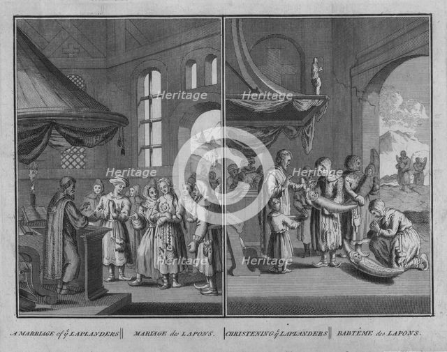 'Marriage of Laplanders/  Christening of Laplanders', 1726. Artist: Claude Dubosc.