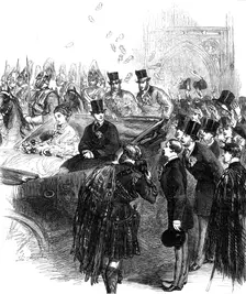 Marriage of Princess Louise: throwing the slipper at the bride and bridegroom, 1871. Creator: Unknown