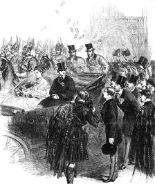 Marriage of Princess Louise: throwing the slipper at the bride and bridegroom, 1871. Creator: Unknown